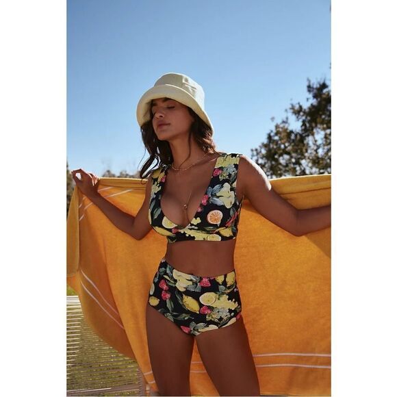 NEW Anthropologie Seafolly Lemon Fruit Lemoncello High-Waist Bikini Medium - Picture 1 of 3